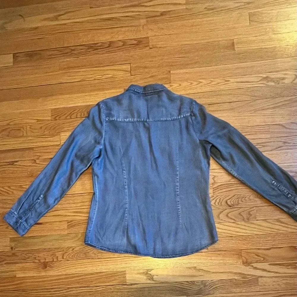 Love Stitch Dark Wash Blue Button Down Long Sleeve Denim Shirt | Size Large - Picture 3 of 12